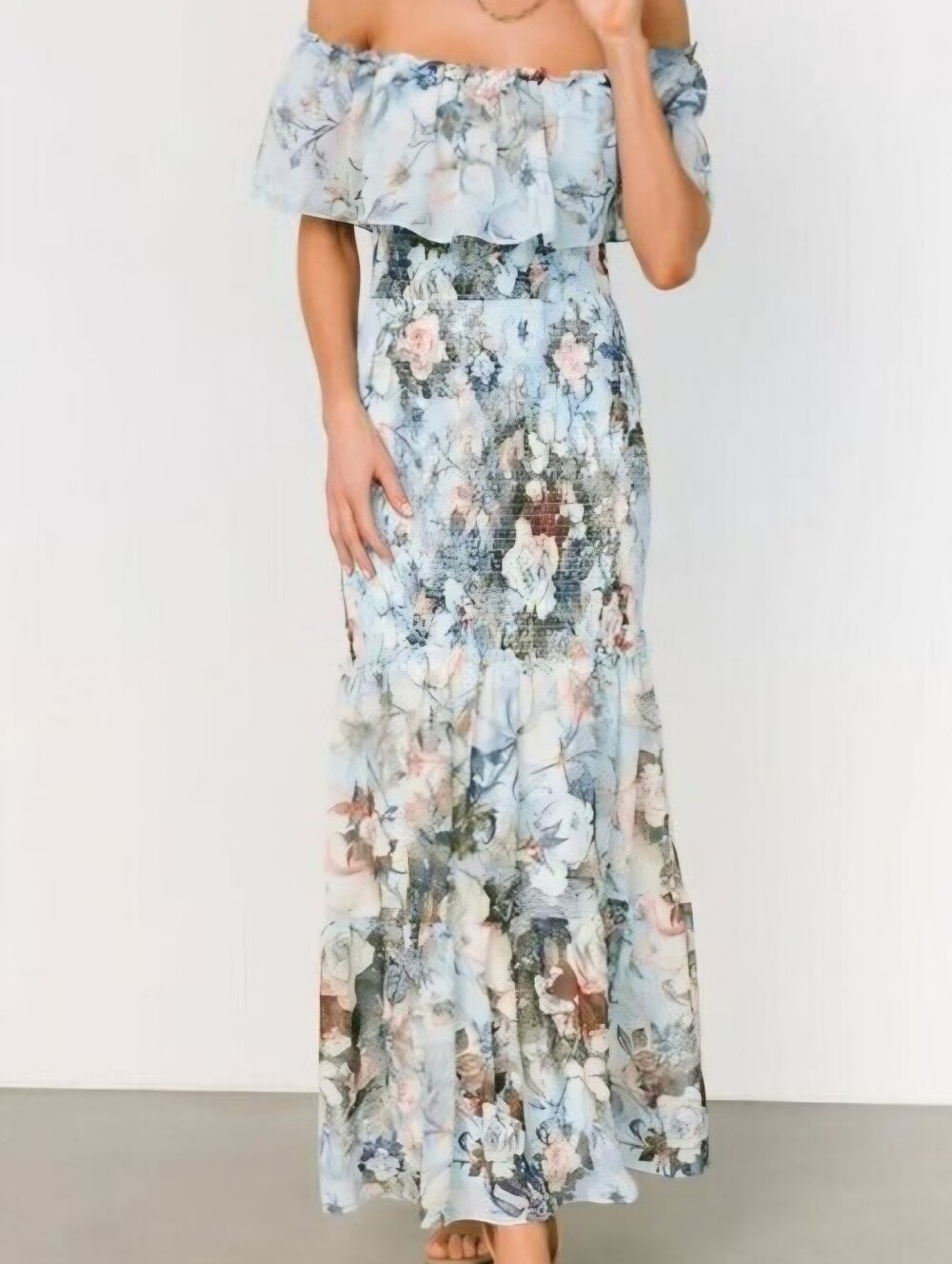 Baltic Born Amalfi Smocked Maxi Dress Blue Floral Size XL